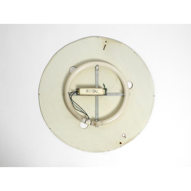 Maroon Large Italian Round Illuminated Walnut Wall Mirror, 1960s For Sale - Image 8 of 18