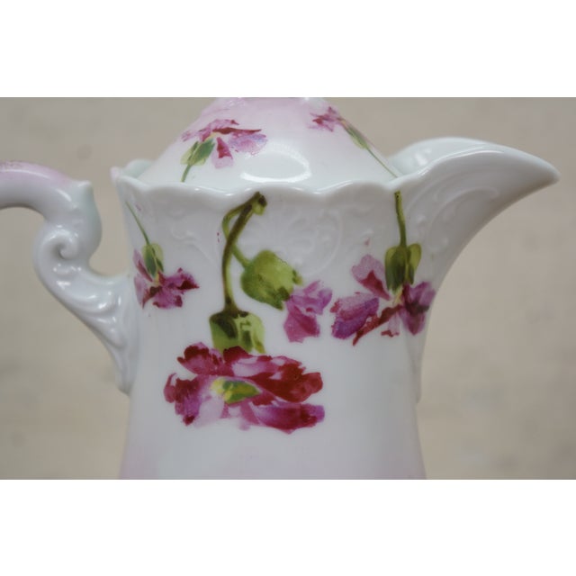 Late 19th Century Antique Imperial Austria Pink Floral Chocolate Pot Teapot Tea Coffee Pitcher 9" For Sale - Image 5 of 16