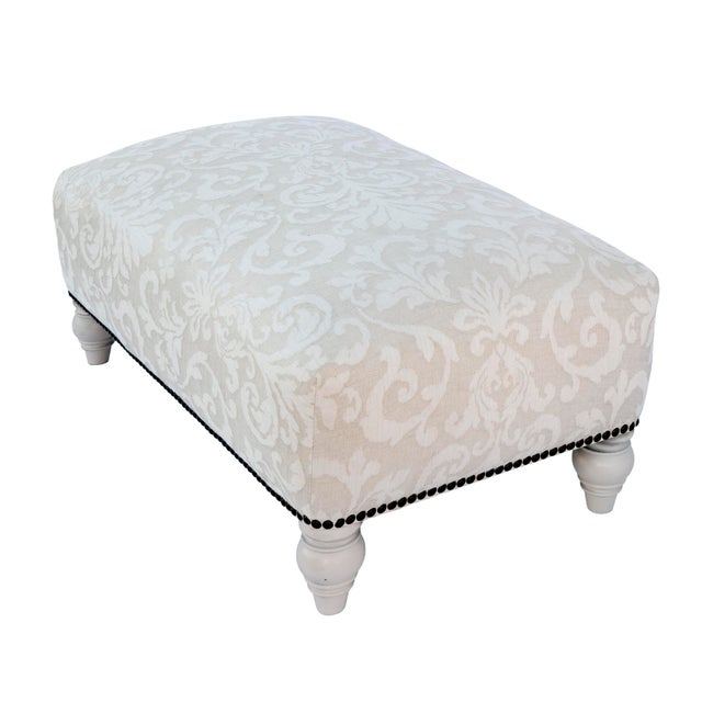 Italian Late 20th Century Large Ottoman/Pouf – Romo Italian Woven Linen, New Upholstery For Sale - Image 3 of 7