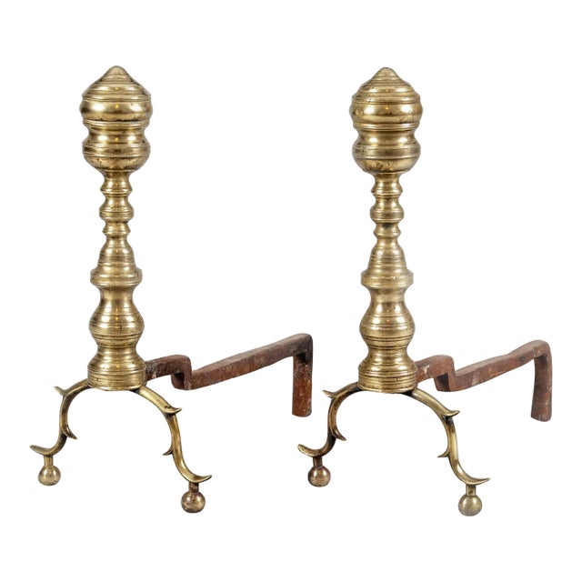 American 19th Century Brass Andirons- a Pair For Sale