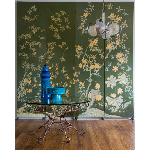 Fantastic vintage mid 20th century gilt wrought iron coffee table in the styles of Rene Drouet and Rene Prou. Artisan-made...