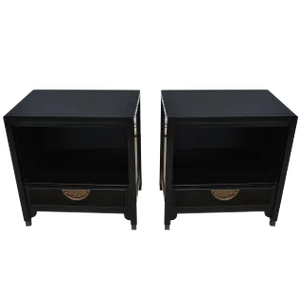 Pair of Ebonized Chin Hua Mid-Century Nightstands by Century