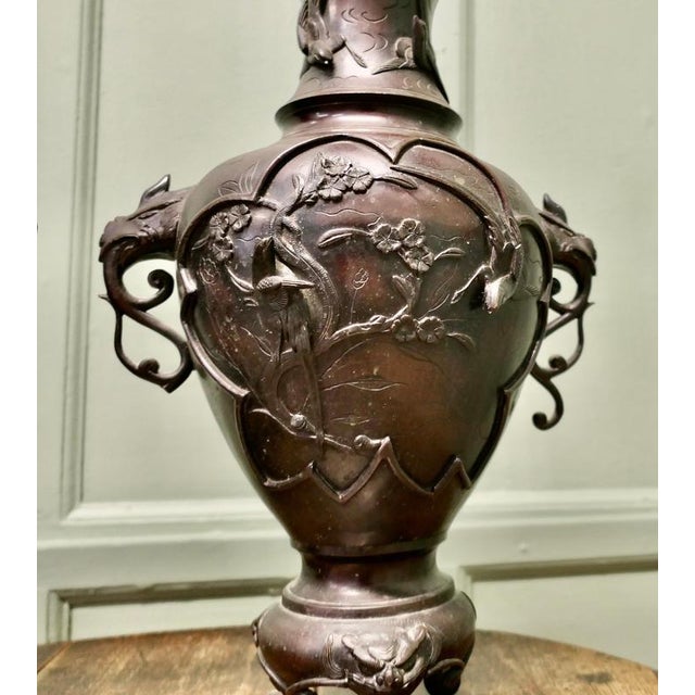 Large Japanese Meiji Bronze Vases, 1900s, Set of 2 For Sale - Image 3 of 9
