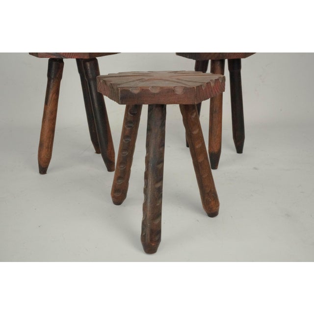 Vintage Brutalist Italian Wooden Stools, 1960s, Set of 3 For Sale - Image 9 of 13