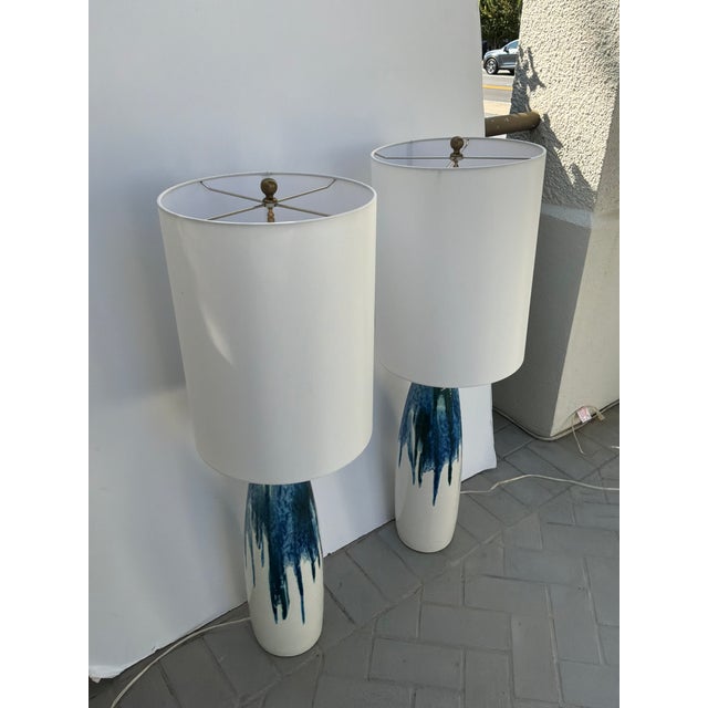 Mid Century Style White & Blue Drip Lamps - Pair. For Sale - Image 11 of 11