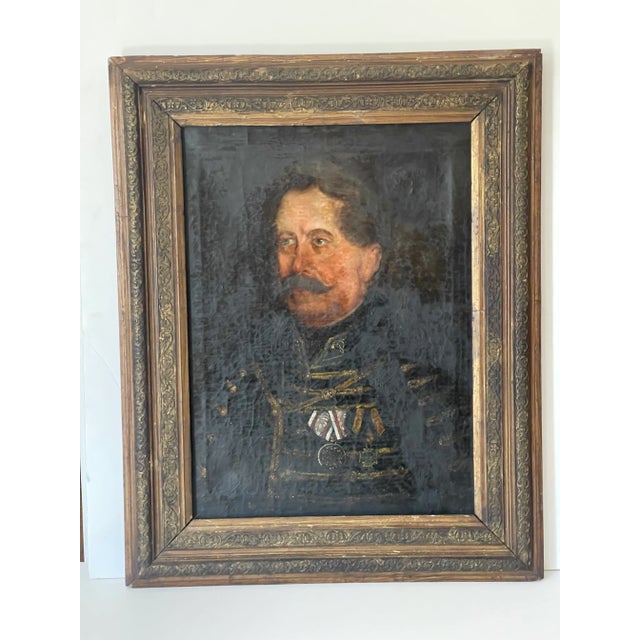 Antique mid 19 th c Austrian Imperial Army Portrait of. Military dignitary. Oil on canvas, with age related cracquellure...