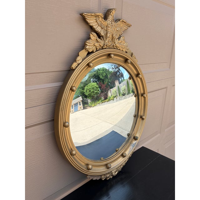 English American Federal Style Giltwood Eagle Crest Convex Mirror, Mid-20th Century For Sale - Image 3 of 10
