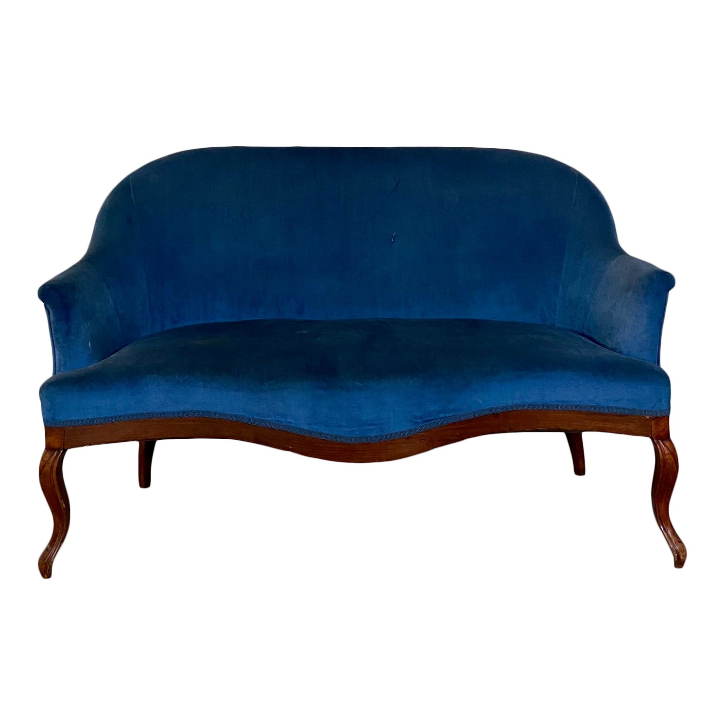 Antique Blue Velvet Settee Chairish
