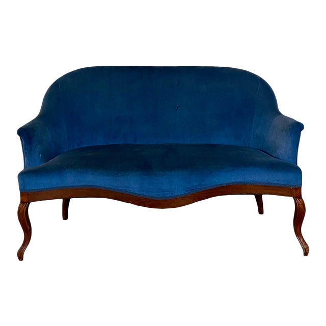 Antique Blue Velvet Settee Chairish