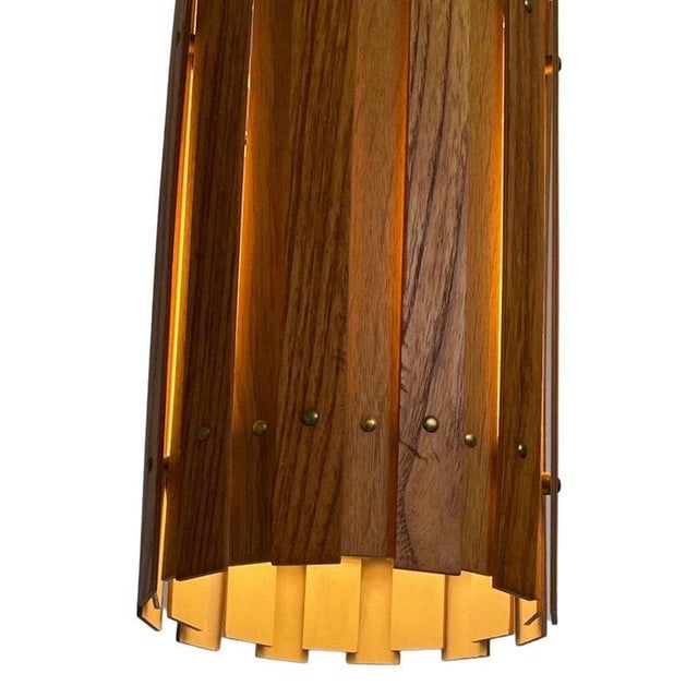 Scandinavian Teak Cylinder Pendant Light, 1960s For Sale - Image 4 of 11