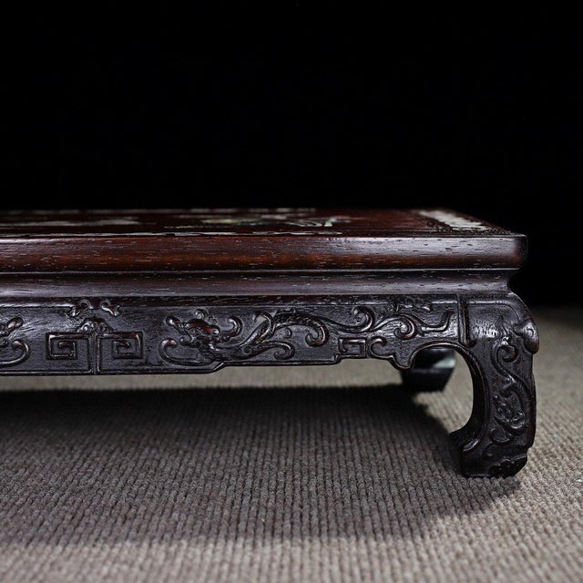 Vintage Rosewood Low Kang Table With Mother-of-Pearl Inlay of Mandarin Ducks For Sale In Los Angeles - Image 6 of 9