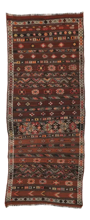 Embroidered Vintage Turkish Kilim Rug