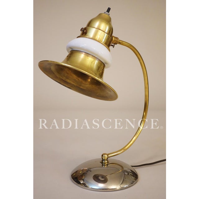 1930s 1930s Art Deco Streamline Brass Chrome Milk Glass "Halo" Table Lamp Markel Faries Era For Sale - Image 5 of 10