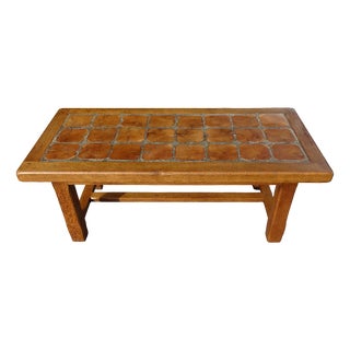 Brutalist Oak Coffee Table with Inlaid Top, 1970s For Sale