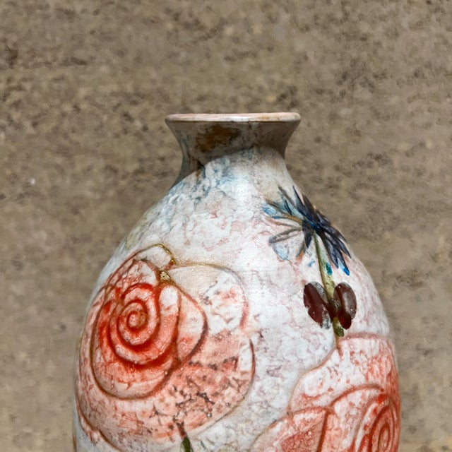 AMBIANIC presents 1960s Italian Art Pottery Hand Painted Roma floral pattern 11 h x 5.25 diameter made in Italy Modigliani...