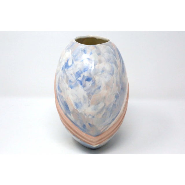 1960's Mid-Century Pink Blue and White Art Deco Ceramic Vase For Sale - Image 4 of 9
