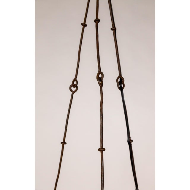 Chestnut Early 20th Century Rustic Iron 3-Light Ring Chandelier For Sale - Image 8 of 10