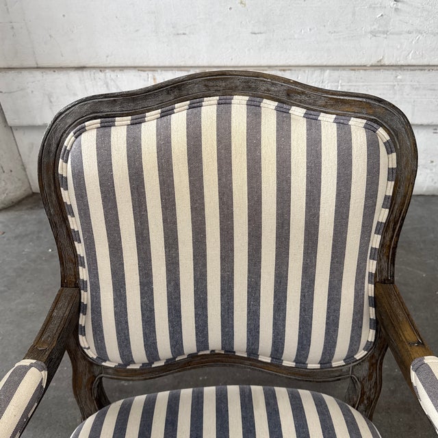 Wood French Louis XV Style Striped Fauteuil Armchairs, Pair For Sale - Image 7 of 12
