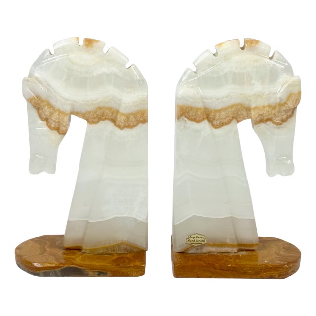 Vintage Onyx Horse Head Bookends, 1970s, Set of 2 For Sale