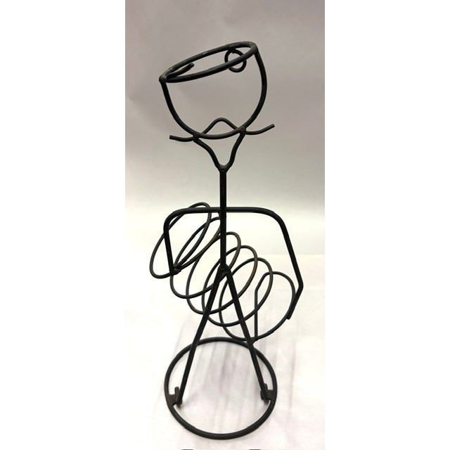 Mid 20th Century Pair of Mid Century Metal Wire Stick Figure Wine Bottle and Goblet Holders For Sale - Image 5 of 8