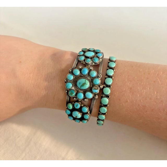 Native American 1930s Zuni Turquoise and Silver Bracelet Set For Sale - Image 3 of 15