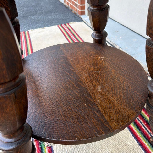 Antique Quartersawn Oak Round Tabouret Table With Glass Ball & Claw Feet For Sale - Image 10 of 18