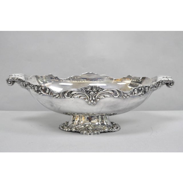 Vintage Lunt Victorian Silver Plated Oval Pedestal Base Rose Pattern Fruit Bowl For Sale - Image 17 of 17