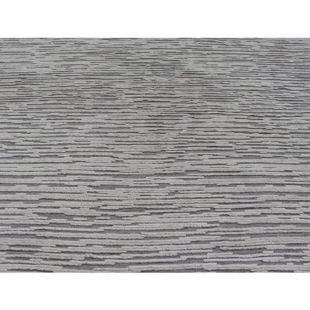 Cream Large Modern Abstract Hi-Low Rug in Light Cream and Dark Gray For Sale - Image 8 of 11