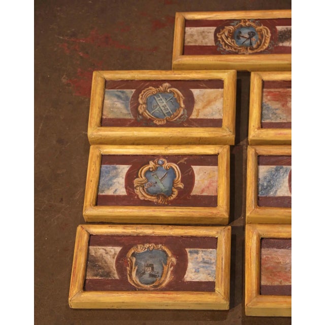 Italian Mid-19th Century Italian Framed Hand Painted Wooden Wall Decors - Set of Seven For Sale - Image 3 of 9