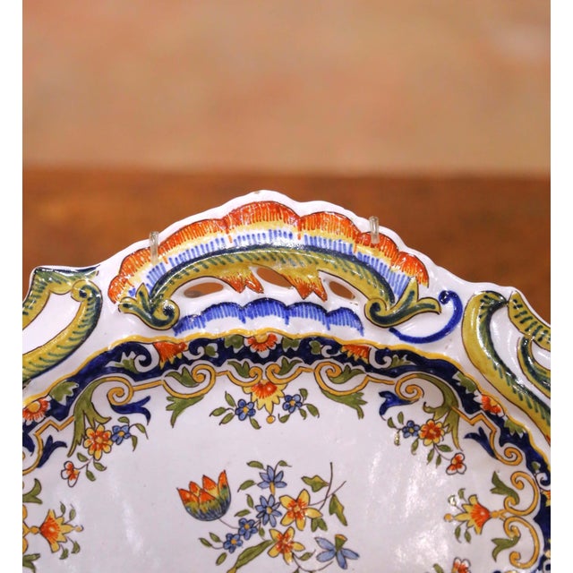 Ceramic Early 20th Century French Rouen Faience Wall Platter With Pierced Rim For Sale - Image 7 of 11