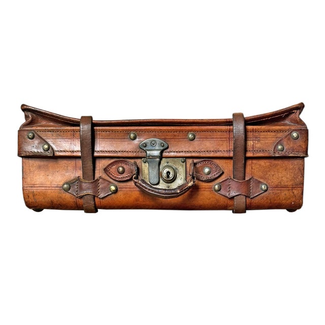English Petite Edwardian Leather Suitcase For Sale - Image 3 of 12