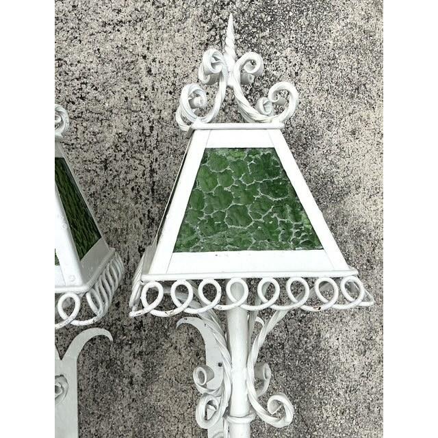 Metal Vintage Regency 1950s Wrought Iron Light Sconces - A Pair For Sale - Image 7 of 12