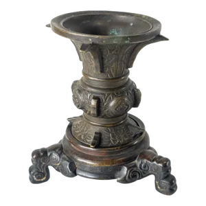 19th Century Japanese or Chinese Signed Bronze Gu Form Vase With Base