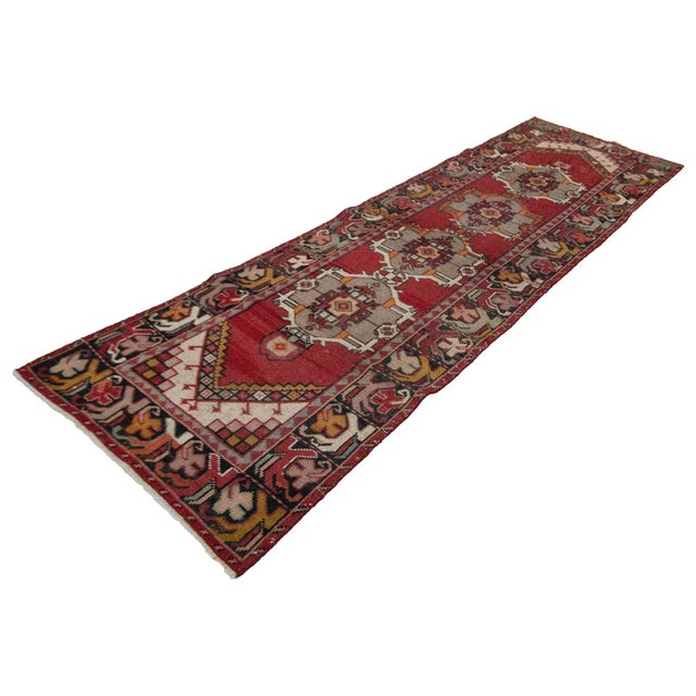 Turkish Vintage Red Turkish Runner- 3′3″ × 9′9″ For Sale - Image 3 of 7