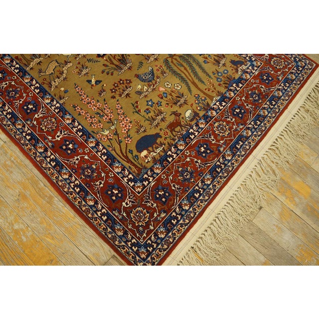 1930s 1930s Tan Camel Floral Animal Antique Persian Isfahan Rug 3' 4'' X 5' 2'' Handknotted Wool Carpet For Sale - Image 5 of 6