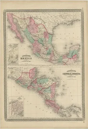 Antique Map of Mexico and Central America by Johnson, 1872