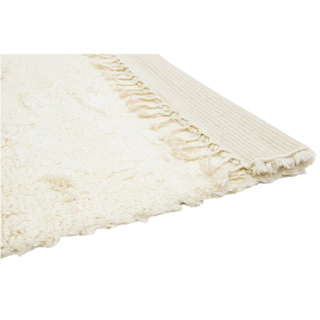 Modern Organic Moroccan Style Wool Rug With Solid Ivory Color For Sale - Image 4 of 10