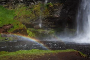 Icelandic Waterfall and Rainbow Pastoral Photograph Unframed 40" X 60"
