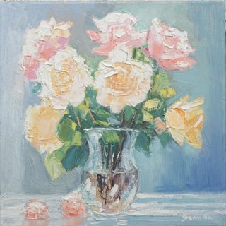Original Impressionist Oil Painting, Rose in the Glass For Sale