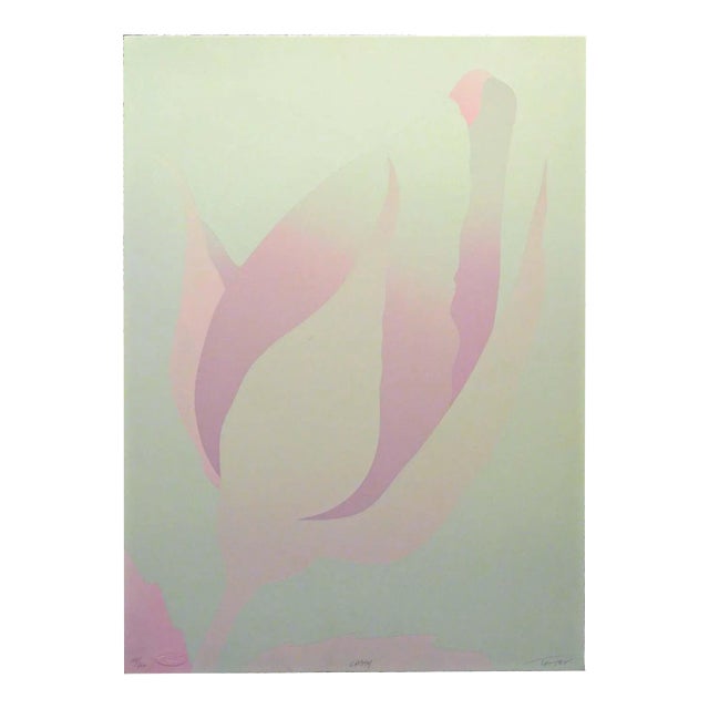 1980s Don Trager "Cassy" Sn Serigraph Pink Tulip Floral Art Artwork For Sale