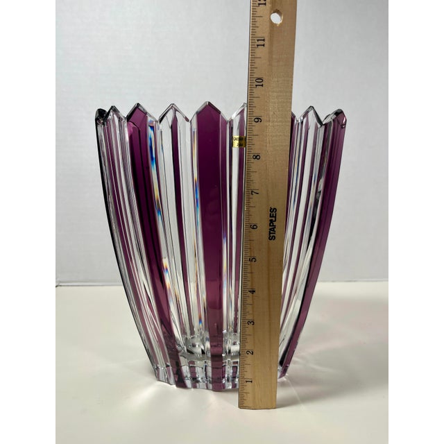 Glass Vintage Caesar Crystal Bohemiae Purple & Clear Hand Cut Vase For Sale - Image 7 of 9