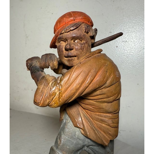 Very Rare Antique 1800s Hand Carved Wood Folk Art Baseball Sculpture Statue For Sale In New York - Image 6 of 17
