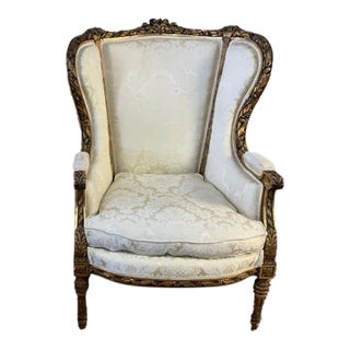 French Louis XVI White Bergere Wingback Arm Chair - Down Cushion For Sale