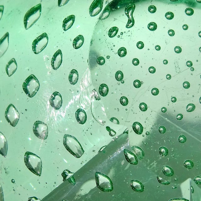 Vintage Murano Green Controlled Bubbles Italian Art Glass Flower Shaped Decorative Ashtray Bowl For Sale In Orlando - Image 6 of 7