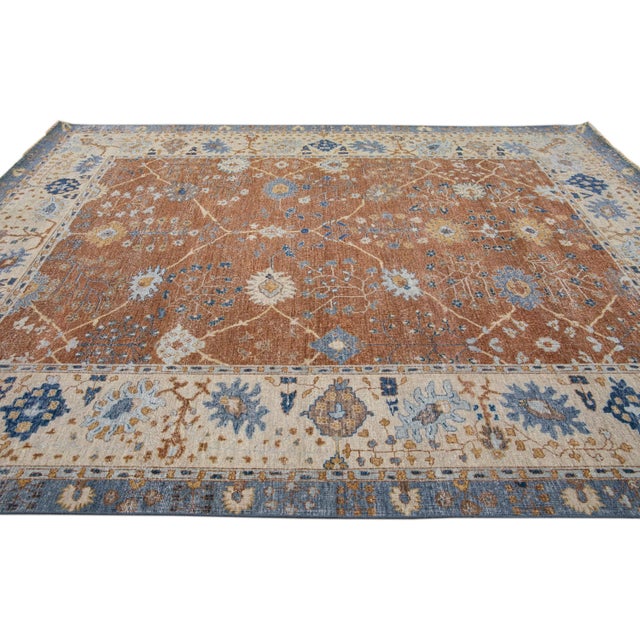2020s Apadana's Artisan Collection Brown Handmade Floral Pattern Wool Rug For Sale - Image 5 of 11