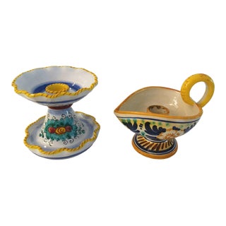 Vintage Italian Pottery Candle Holders, a Pair For Sale