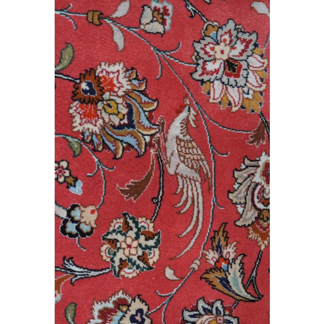 Mid 20th Century Very Fine Silk & Wool Floral All Over Red Medallion Birds Area Rug Carpet 13' X 10' For Sale - Image 4 of 12