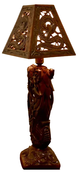 Oriental Folk Art Carved Teak Dragon Lamp, 1930s