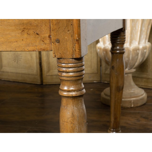 French 19th Century Walnut Farm Table with Turned Legs and Distressed Patina For Sale - Image 12 of 12