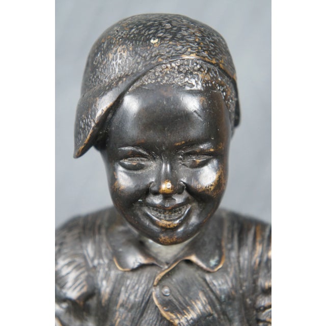 Late 19th Century Vintage Bronze Boy Fishing After Friedrich Goldscheider Sculpture Figurine For Sale - Image 9 of 12